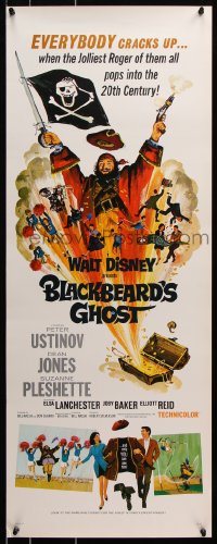 7w694 BLACKBEARD'S GHOST insert 1968 Walt Disney, artwork of wacky invisible pirate Peter Ustinov!