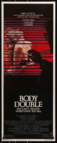 7w699 BODY DOUBLE insert 1985 Brian De Palma, Melanie Griffith, voyeur watches sexy woman!