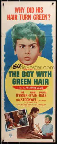 7w702 BOY WITH GREEN HAIR insert 1948 huge headshot of Dean Stockwell, a kid who wants to end war!