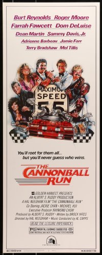 7w708 CANNONBALL RUN insert 1981 Burt Reynolds, Farrah Fawcett, Drew Struzan car racing art!