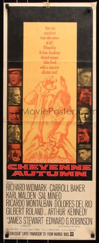 7w713 CHEYENNE AUTUMN insert 1964 John Ford directed, Carroll Baker w/ Native Americans, Rehberger!