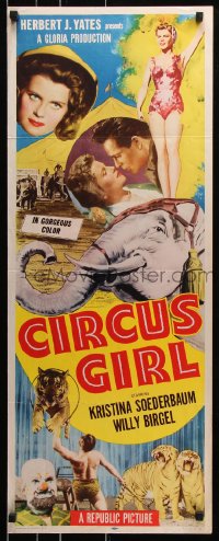7w714 CIRCUS GIRL insert 1956 art of sexy Kristina Soederbaum w/circus tigers & elephants!