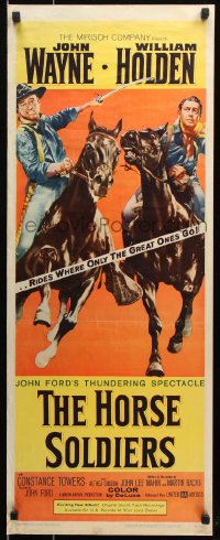 7w800 HORSE SOLDIERS insert 1959 art of U.S. Cavalrymen John Wayne & William Holden, John Ford