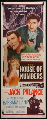 7w801 HOUSE OF NUMBERS insert 1957 two Jack Palances, sexy Barbara Lang, most amazing get-away ever!