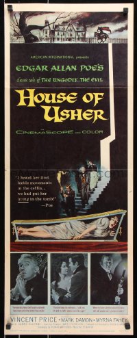 7w802 HOUSE OF USHER insert 1960 Poe's tale of the ungodly & evil, cool art by Reynold Brown!