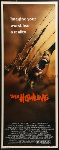 7w803 HOWLING style D insert 1981 Joe Dante, cool art of screaming female tranforming into a werewolf!
