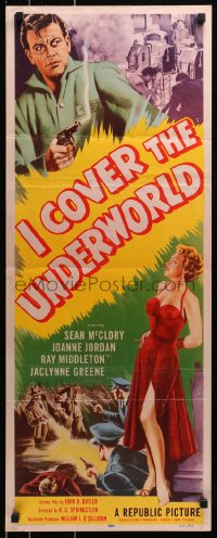 7w807 I COVER THE UNDERWORLD insert 1955 art of full-length sexy smoking bad girl, McClory w/gun!