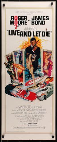 7w833 LIVE & LET DIE East Hemi insert 1973 art of Roger Moore as James Bond by Robert McGinnis!