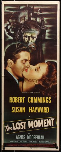 7w836 LOST MOMENT insert 1947 art of Susan Hayward & Bob Cummings by gothic house, ultra-rare!