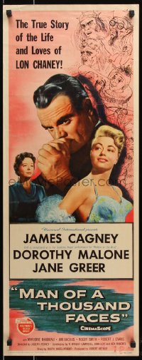 7w845 MAN OF A THOUSAND FACES insert 1957 art of James Cagney as Lon Chaney Sr. by Reynold Brown!