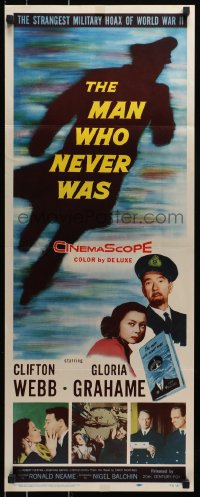 7w847 MAN WHO NEVER WAS insert 1956 Clifton Webb, Gloria Grahame, strangest military hoax of WWII!