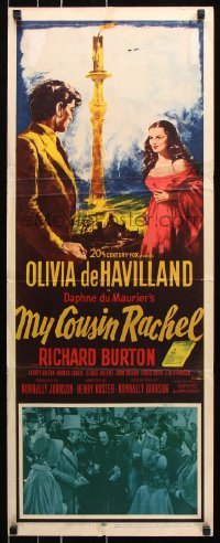 7w862 MY COUSIN RACHEL insert 1953 artwork of pretty Olivia de Havilland & Richard Burton!