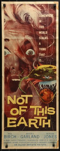 7w876 NOT OF THIS EARTH insert 1957 classic close up art of screaming Beverly Garland & alien monster!