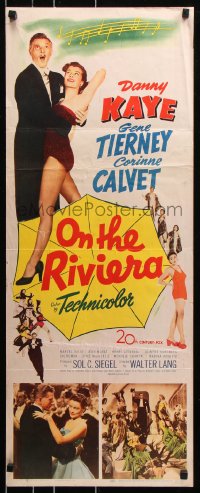 7w883 ON THE RIVIERA insert 1951 art of Danny Kaye, sexy Gene Tierney & Corinne Calvet!