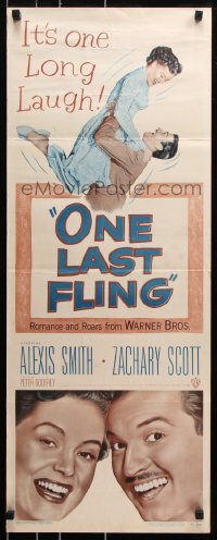 7w884 ONE LAST FLING insert 1949 laughing Zachary Scott hoists beautiful Alexis Smith in the air!