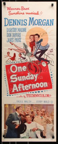 7w885 ONE SUNDAY AFTERNOON insert 1949 wacky artwork of Dennis Morgan & Dorothy Malone on bike!
