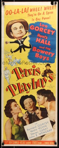7w891 PARIS PLAYBOYS insert 1954 Bowery Boys Leo Gorcey & Huntz Hall on Eiffel Tower in France!