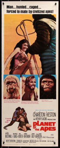 7w897 PLANET OF THE APES insert 1968 Charlton Heston, classic sci-fi, hunted & forced to mate!