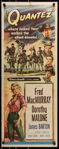 7w902 QUANTEZ insert 1957 artwork of Fred MacMurray & sexy Dorothy Malone with torn shirt!