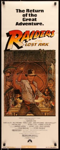 7w906 RAIDERS OF THE LOST ARK insert R1982 great art of adventurer Harrison Ford by Richard Amsel!