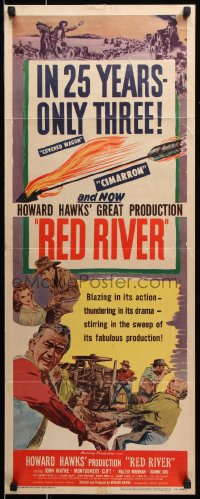 7w909 RED RIVER insert 1948 best artwork showing John Wayne, Howard Hawks' great production!
