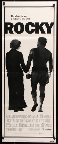 7w915 ROCKY insert 1976 boxer Sylvester Stallone holding hands with Talia Shire, boxing classic!