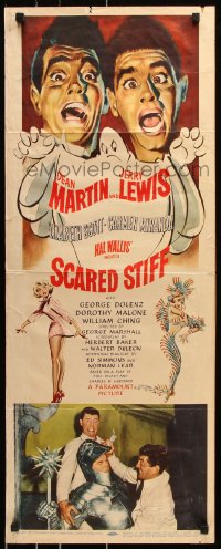7w922 SCARED STIFF insert 1953 artwork of terrified Dean Martin & Jerry Lewis with ghost!