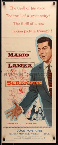 7w927 SERENADE insert 1956 art of Mario Lanza, from the story by James M. Cain, Anthony Mann