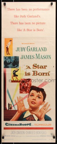 7w942 STAR IS BORN insert 1954 great close up art of Judy Garland, James Mason, classic!