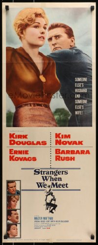 7w944 STRANGERS WHEN WE MEET insert 1960 different image of Kirk Douglas & sexy Kim Novak!