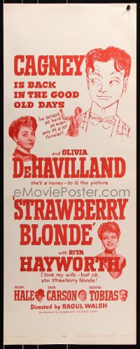 7w945 STRAWBERRY BLONDE insert R1957 James Cagney w/pretty Olivia De Havilland & Rita Hayworth!
