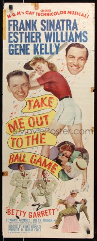 7w951 TAKE ME OUT TO THE BALL GAME insert 1949 Frank Sinatra, Esther Williams, Gene Kelly, baseball!