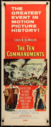 7w954 TEN COMMANDMENTS insert 1956 art of Charlton Heston & Yul Brynner, Cecil B. DeMille!