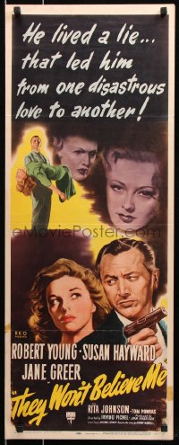 7w958 THEY WON'T BELIEVE ME insert 1947 Susan Hayward, Young with gun, Greer, film noir, rare!
