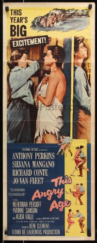 7w962 THIS ANGRY AGE insert 1958 great art of Anthony Perkins & nearly naked Silvana Mangano!