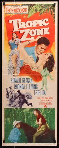 7w971 TROPIC ZONE insert 1953 art of Ronald Reagan romancing Rhonda Fleming + sexy Estelita!