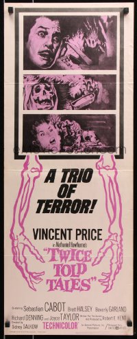 7w972 TWICE TOLD TALES insert 1963 Vincent Price, Nathaniel Hawthorne, a trio of unholy horror!
