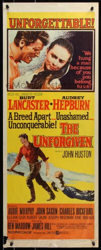 7w976 UNFORGIVEN insert 1960 Burt Lancaster, Audrey Hepburn, directed by John Huston!
