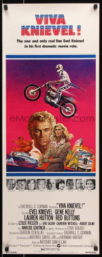 7w979 VIVA KNIEVEL insert 1977 best artwork of the greatest daredevil jumping his motorcycle!