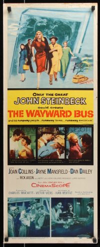 7w981 WAYWARD BUS insert 1957 art of sexy Joan Collins & Jayne Mansfield, from John Steinbeck novel