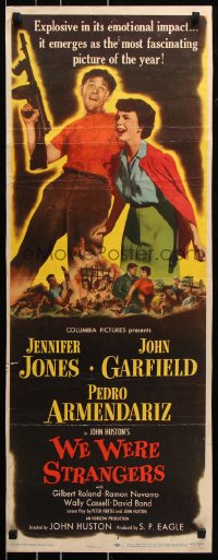 7w983 WE WERE STRANGERS insert 1949 art of Jennifer Jones & John Garfield, directed by John Huston
