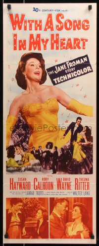 7w993 WITH A SONG IN MY HEART insert 1952 artwork of elegant Susan Hayward as singer Jane Froman!