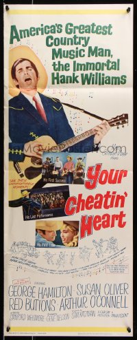 7w999 YOUR CHEATIN' HEART insert 1964 great image of George Hamilton as Hank Williams with guitar!