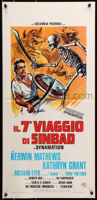 7w551 7th VOYAGE OF SINBAD Italian locandina R1976 different art of Matthews with monsters!