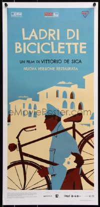 7w554 BICYCLE THIEF Italian locandina R2019 Vittorio De Sica's classic Ladri di biciclette, cool art!