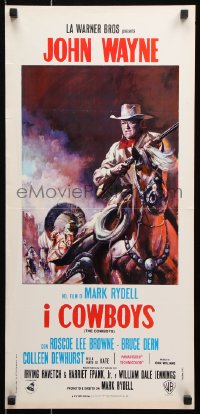 7w567 COWBOYS Italian locandina 1972 different artwork of cowboy John Wayne in western action!