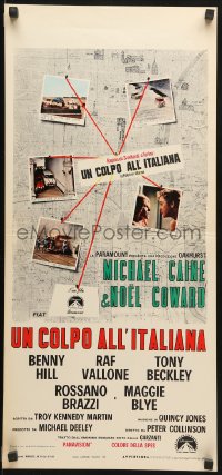 7w591 ITALIAN JOB Italian locandina 1969 Michael Caine, cool different image of photos on map!