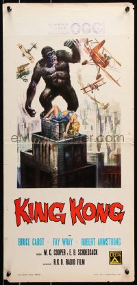 7w595 KING KONG Italian locandina R1973 different Casaro art of the giant ape with sexy Fay Wray!