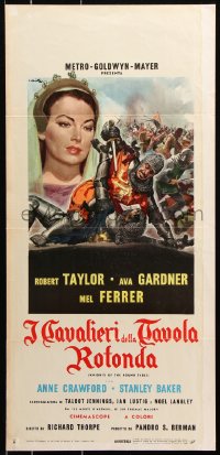 7w596 KNIGHTS OF THE ROUND TABLE Italian locandina R1964 art of Robert Taylor & Ava Gardner by Ciriello!
