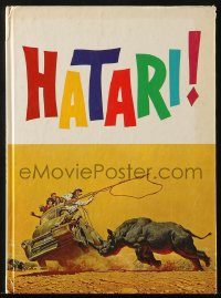 7x344 HATARI hardcover souvenir program book 1962 Howard Hawks, John Wayne in Africa, McCarthy art!